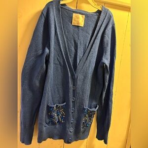 Justice Blue Cardigan with Beaded Pockets